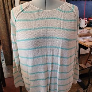 torrid Cream Sweater with Teal Stripes